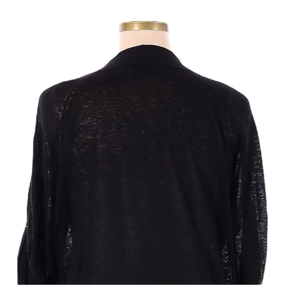 Talbots XL Black Linen Blend Roll Tab Sleeve Open Cardigan Lightweight Classic - Picture 4 of 8